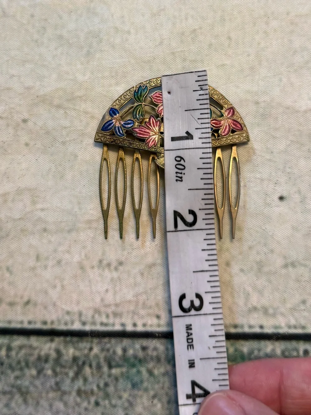 Beautiful Vintage cloisonne hair comb frame and colorful enamel inlay.